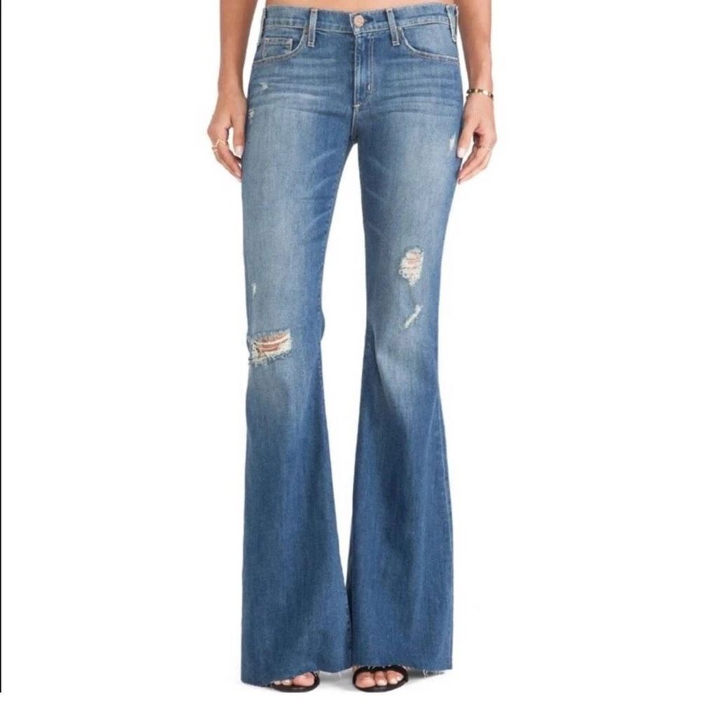 Anthropologie McGuire Denim Majorelle Flare Jeans Oceana Medium Wash Distressed